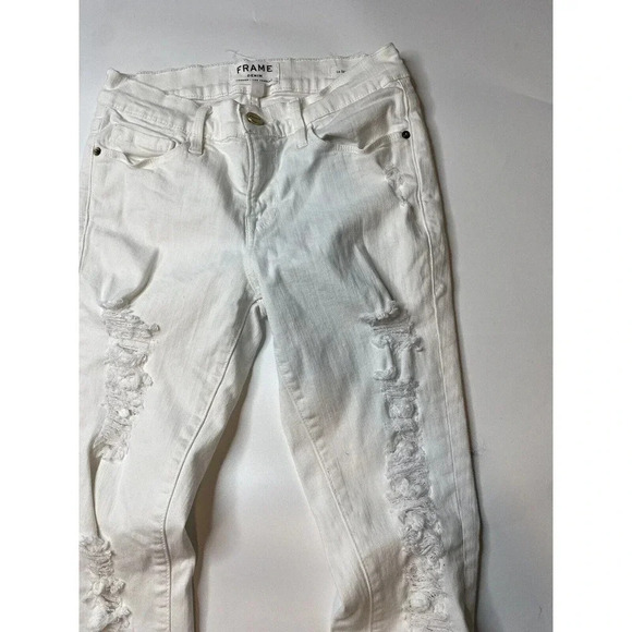 FRAME SZ 26 Jeans Le Skinny de Jeanne Distressed Mid-Rise Stretch 5-Pocket White - Picture 3 of 8